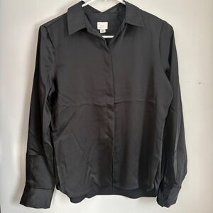 A New Day Black Button Down Collared Long Sleeve Shirt Women's XS Polyester